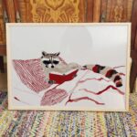 Raccoon Reading Book Illustration Art Print