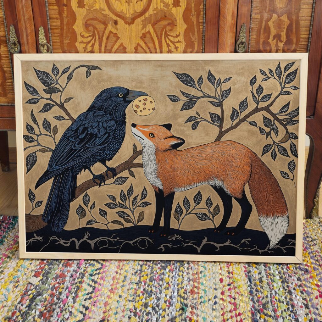 Raven and Fox Whimsical Woodland Print