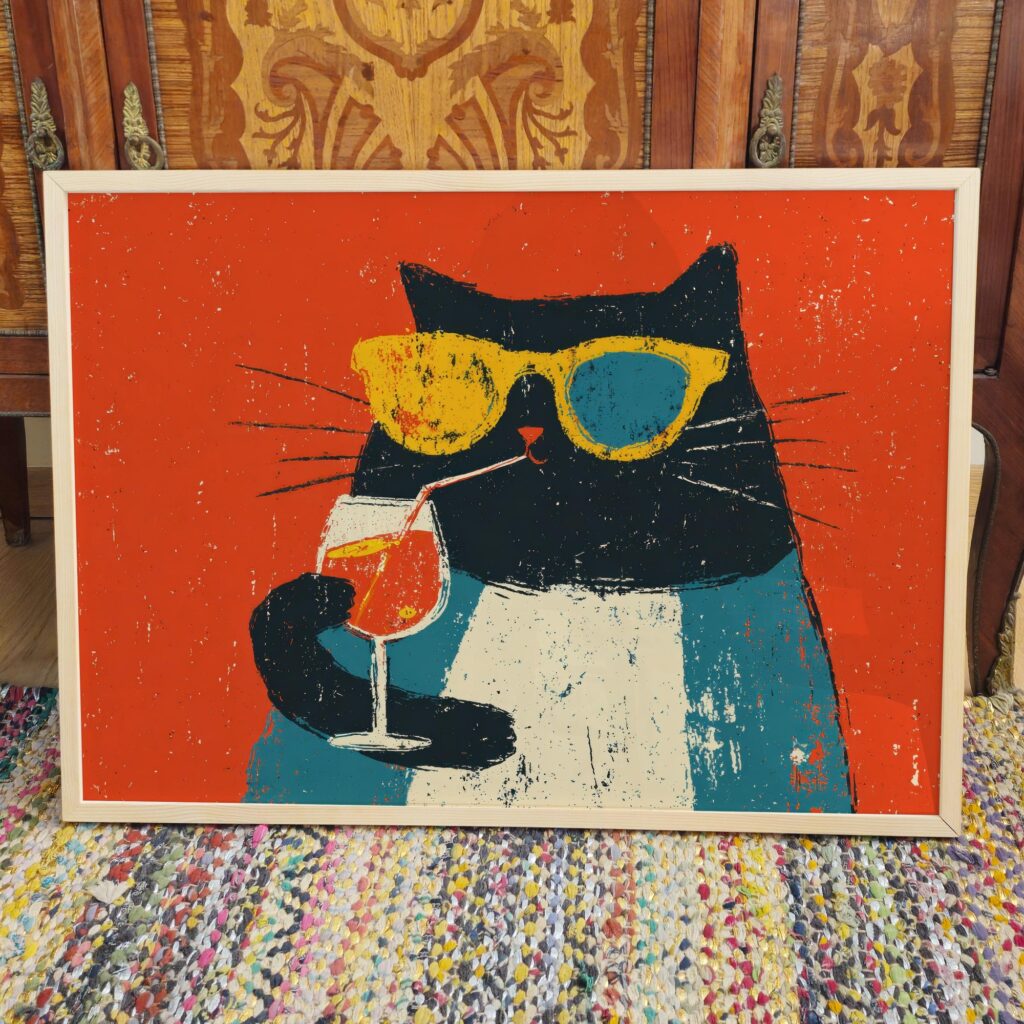 Retro Cat Cocktail Art Print