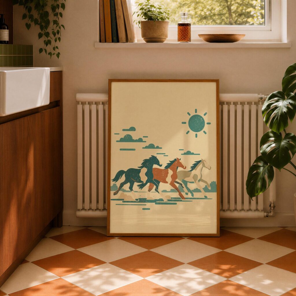 Running Wild Horses and Sun Print