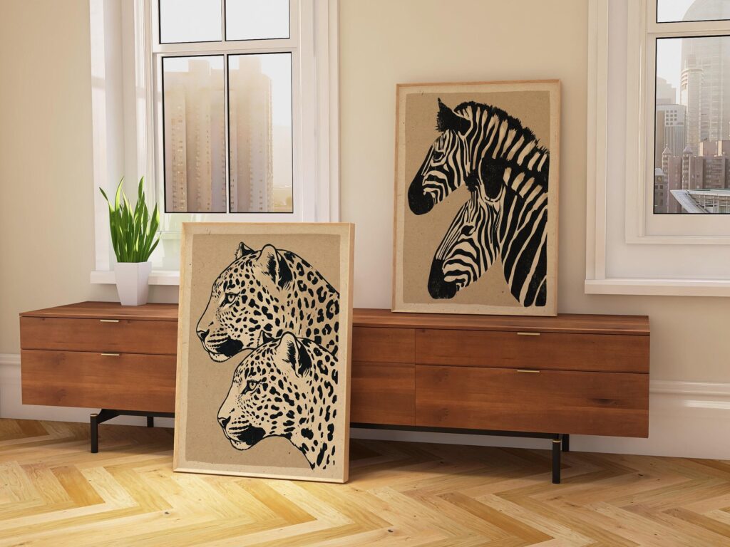 Safari Animal Sepia Art Prints Set of 2
