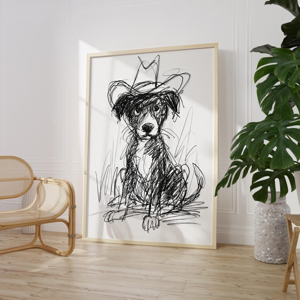 Scribble Cowboy Dog Print