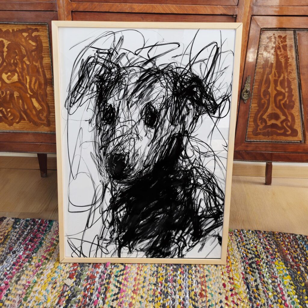 Scribble Dog Black White Print