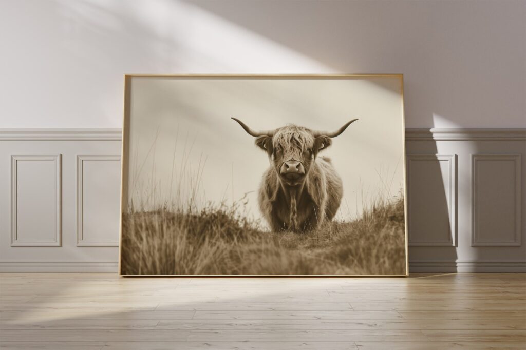 Sepia Highland Cow Print