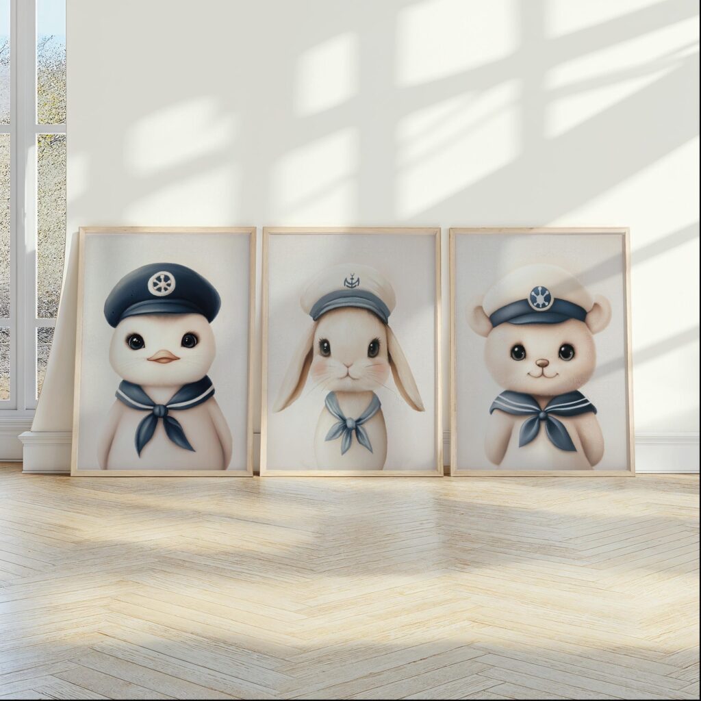 Set of 3 Nautical Animal Nursery Prints