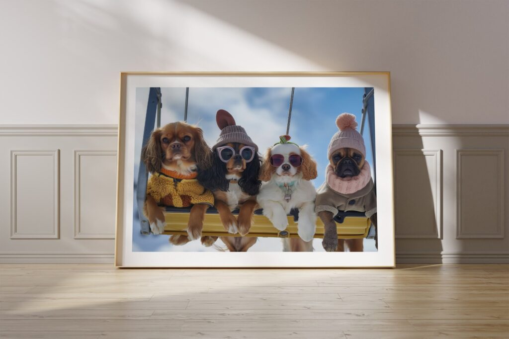 Ski Lift Dogs Art Print