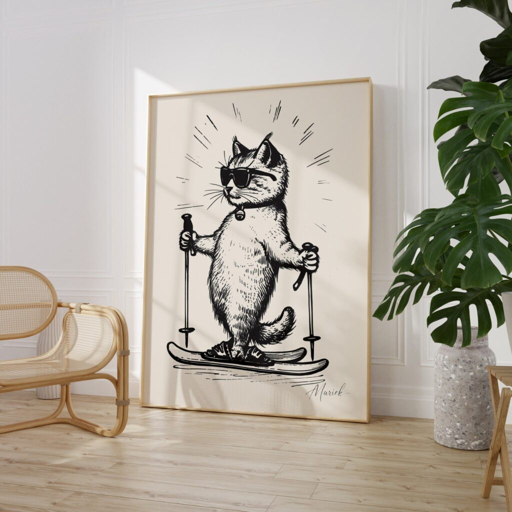 Skiing Cat Art Print