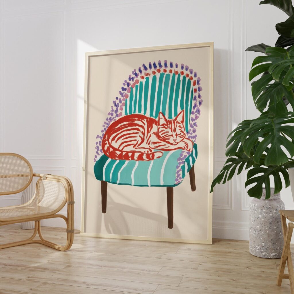 Sleeping Cat on Chair Print