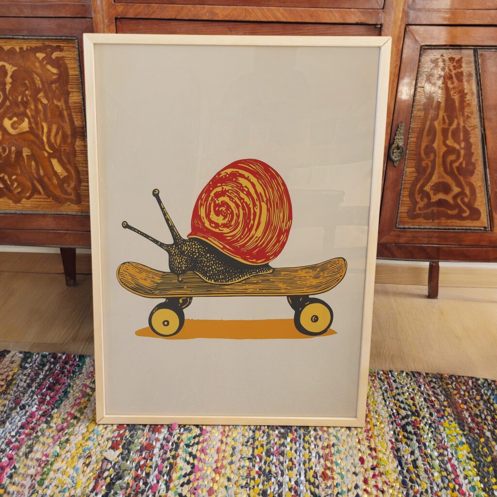 Snail on Skateboard Print