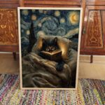 Starry Night Cat Book Bed Print