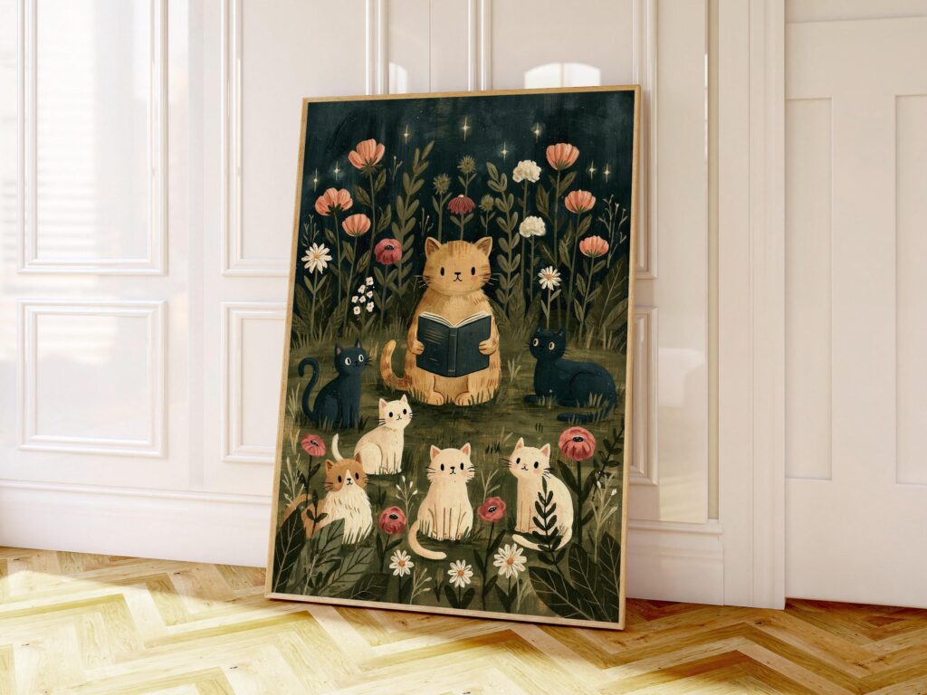 Tabby Cat Reading Print