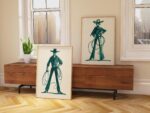 Teal Cowboy Cowgirl Line Art Prints Set of 2