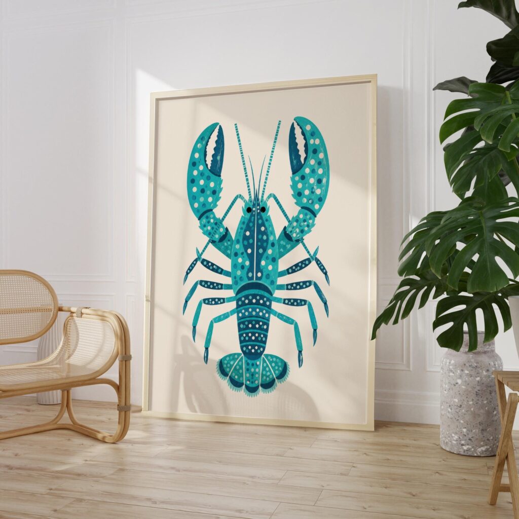 Teal Lobster Folk Art Print