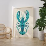 Teal Lobster Folk Art Print