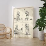 Teddy Bear Playing Golf in Four Sketches Print
