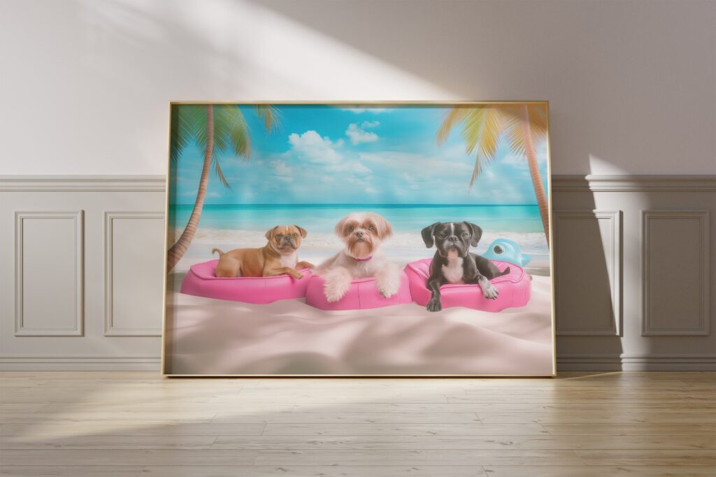 Tropical Beach Dogs Art Print