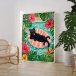 Tropical Black Cat Pool Float Print