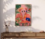 Two Flamingos Drinking Spritz on a Tropical Terrace Print
