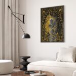 Two Gold Cats Nuzzling Under a Crescent Moon Print