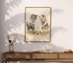 Two Kittens Playing Croquet in Vintage Clothes Print