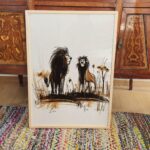 Two Lions Print Savanna Sketch Wall Art