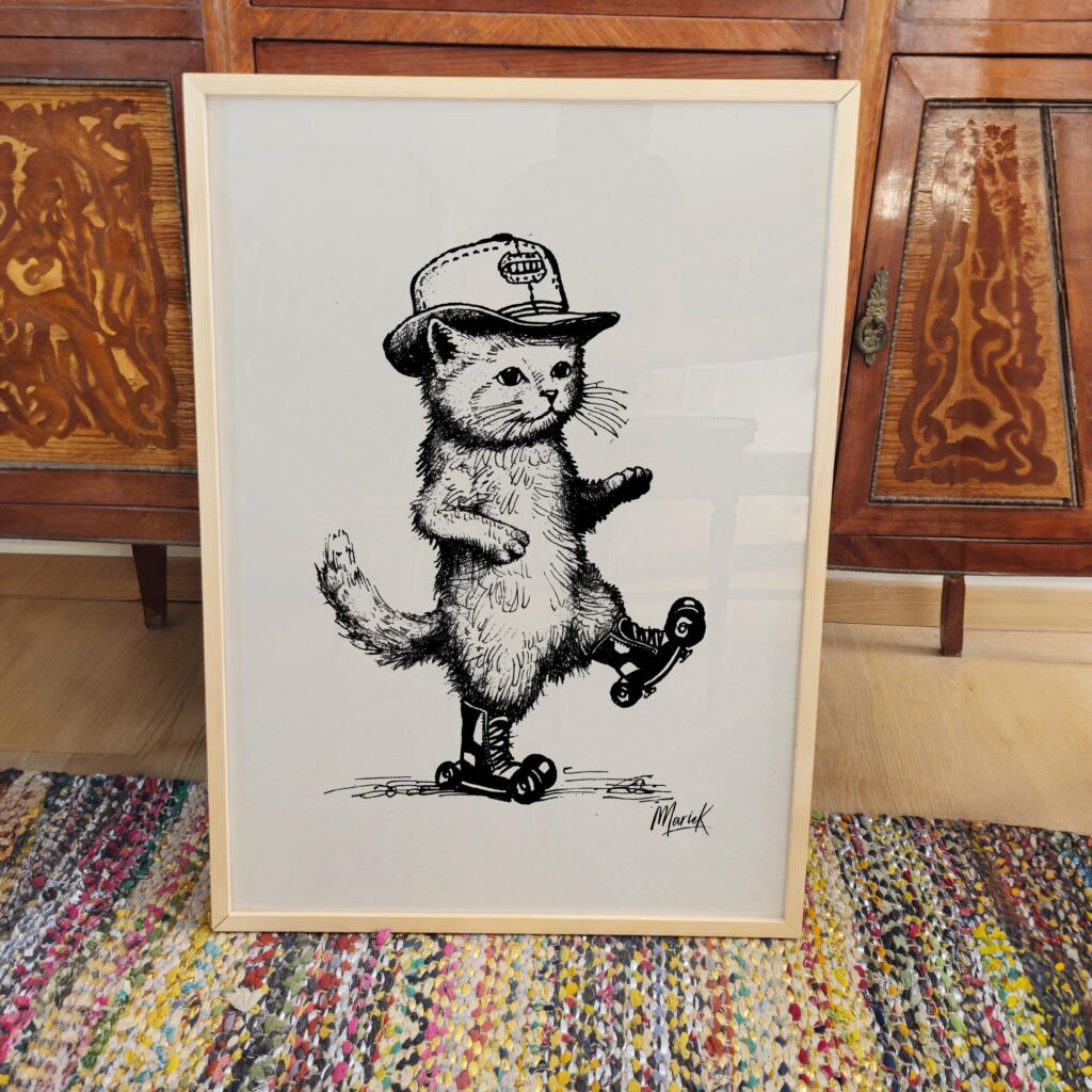 Vintage Cat Illustration Prints Set