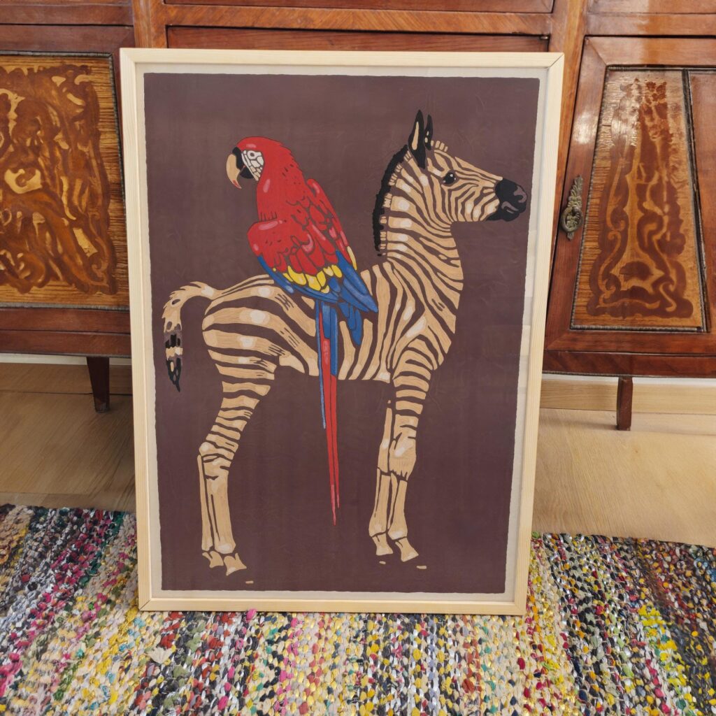 Vintage Zebra and Parrot Poster