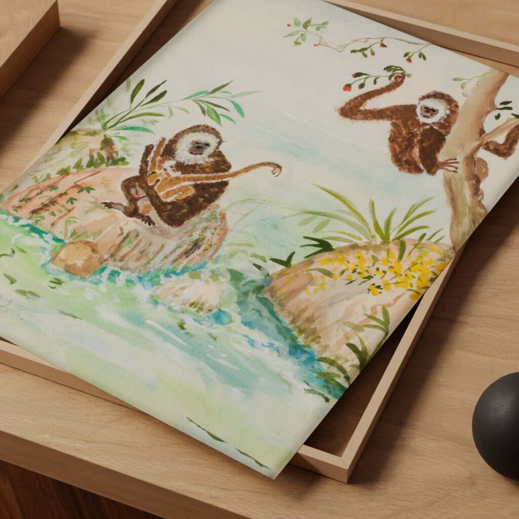 Watercolor Jungle Monkey Art Print Tropical Jungle Poster