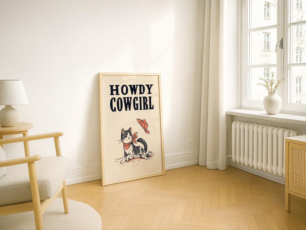 Western Cat Howdy Cowgirl Art Print