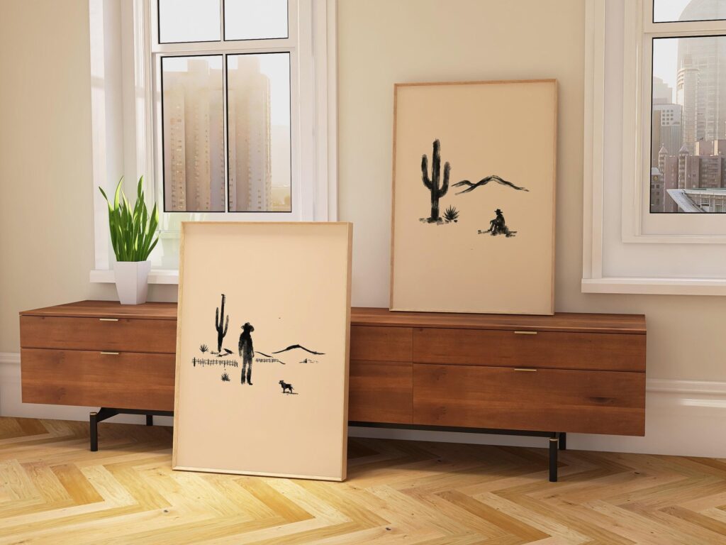 Western Cowboy Cowgirl Set of 2 Southwestern Rodeo Prints Fashion Ranch