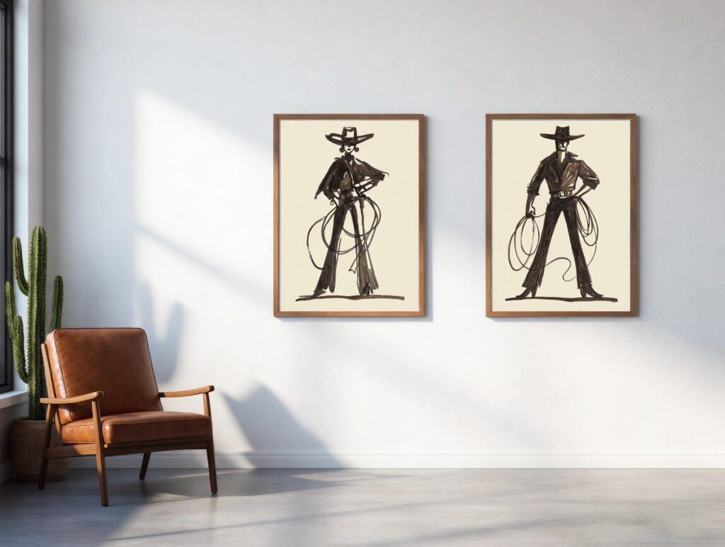 Western Cowboy Cowgirl Set of 2 Southwestern Rodeo Prints