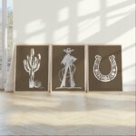 Western Cowgirl White Brushstroke Art Print Set of 3