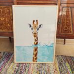 Whimsical Giraffe in Water Art Print