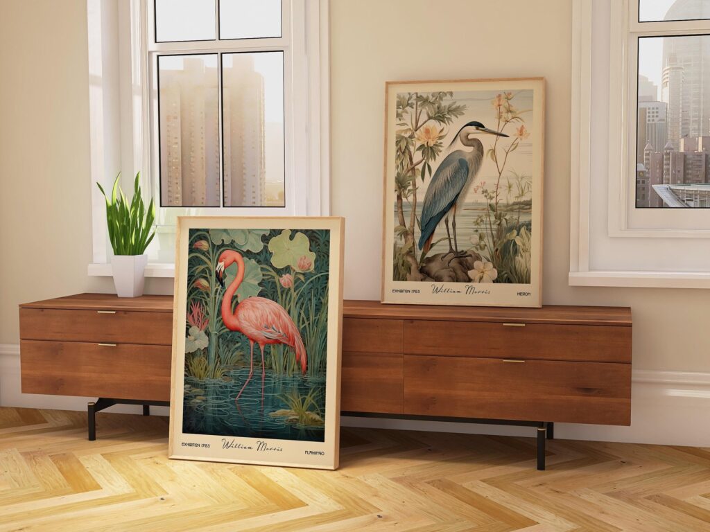 William Morris Bird Print Set Flamingo Heron