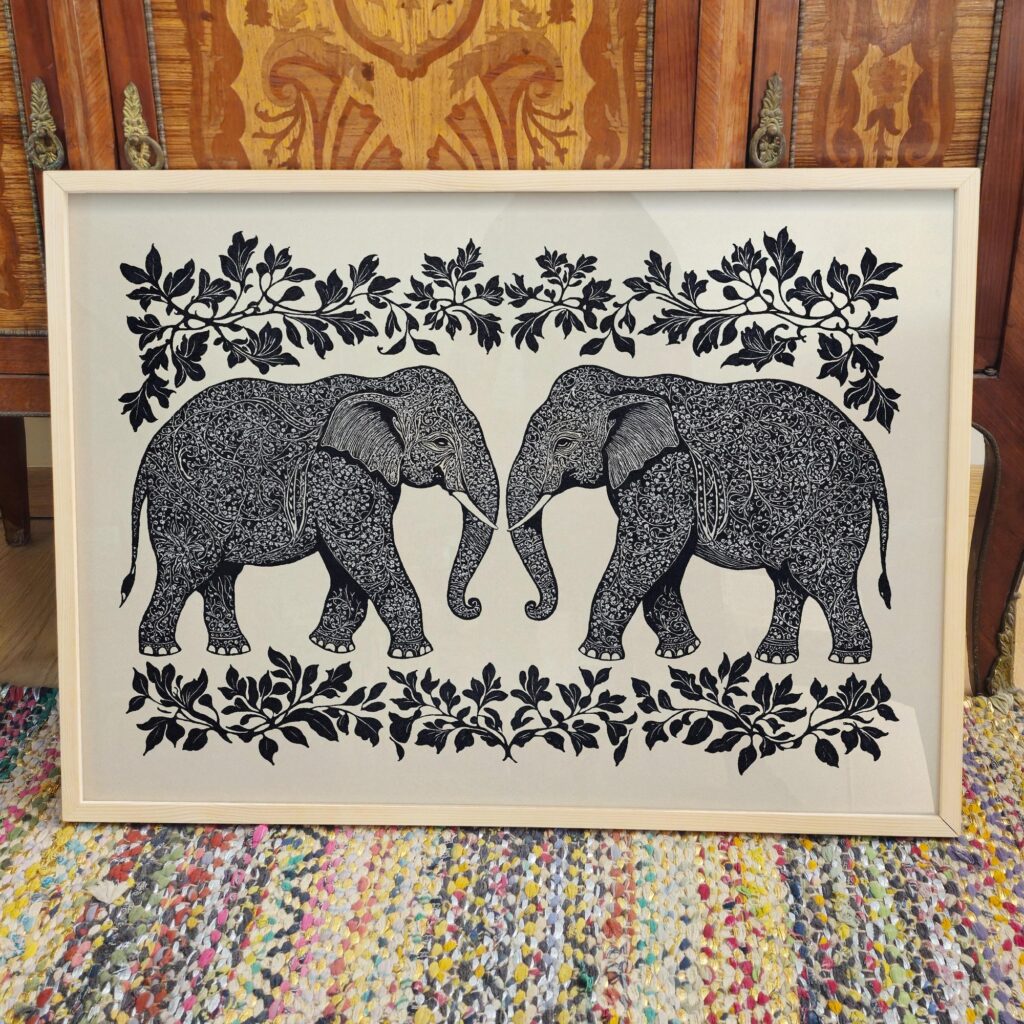 William Morris Black and White Elephant Wall Art