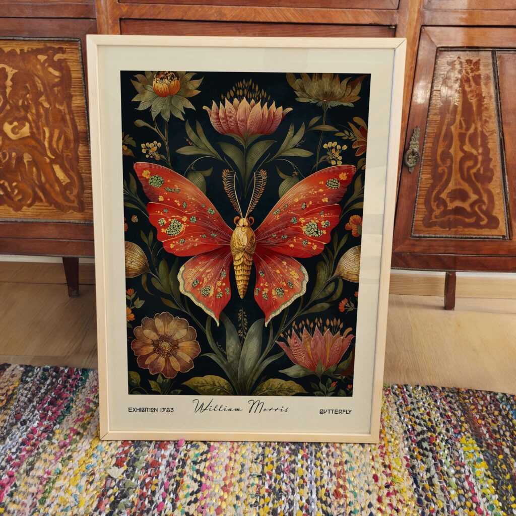 William Morris Butterfly Vintage Botanical Art Print Wall Decor