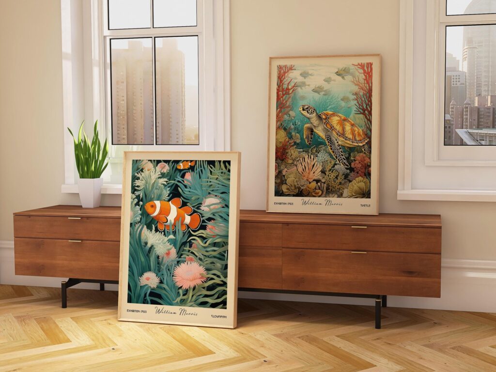 William Morris Clownfish & Turtle Print Set