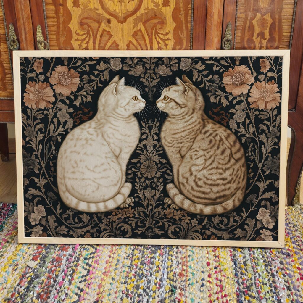 William Morris Style Cat Art Print