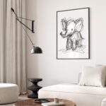 Abstract Elephant Line Sketch Wall Art
