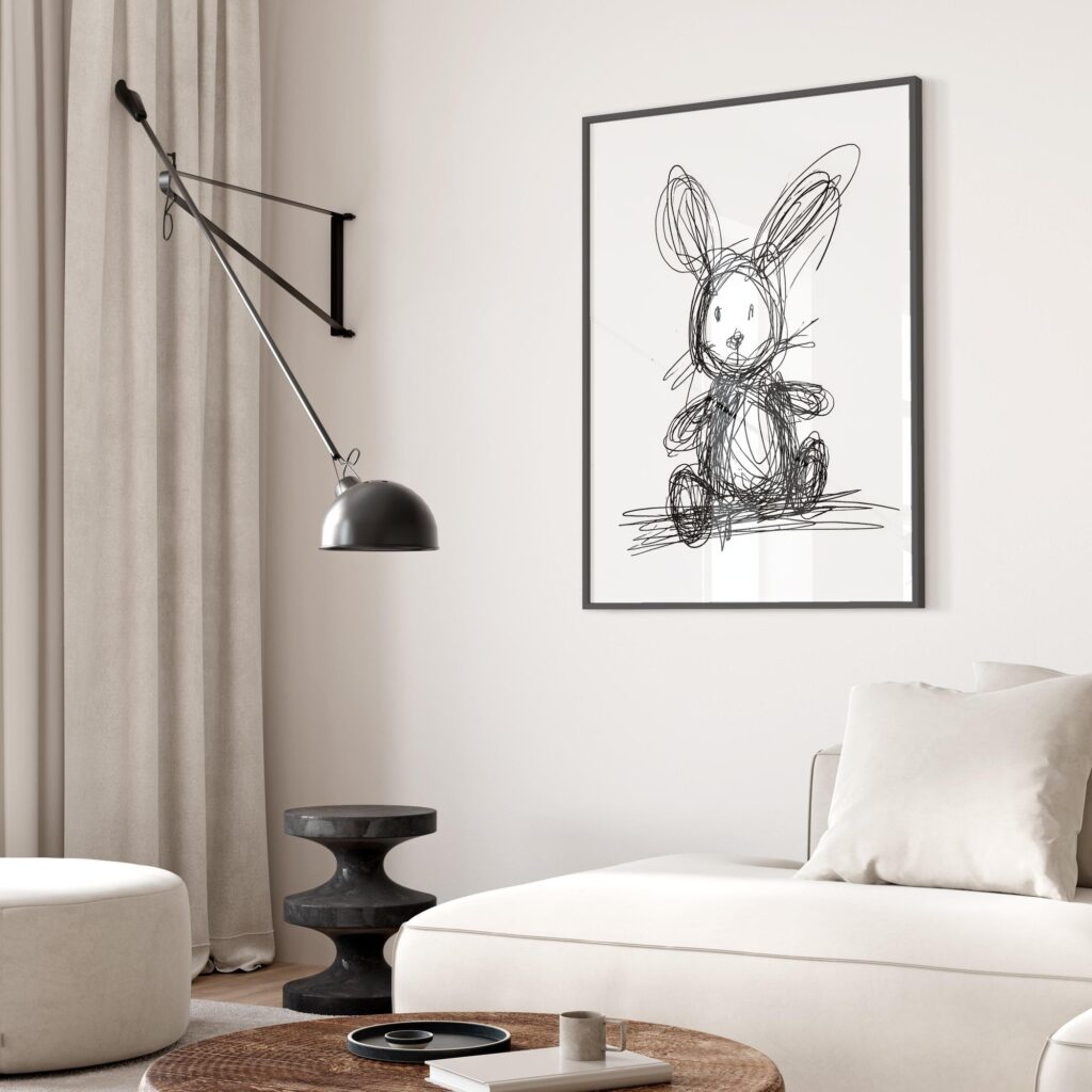 Abstract Scribble Bunny Line Drawing Print
