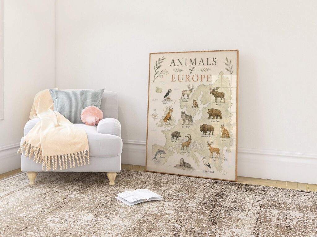 Animals of Europe Map Poster