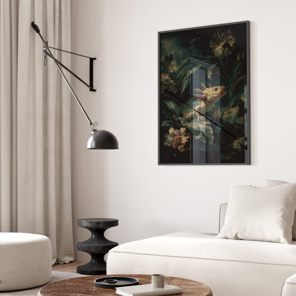 Axolotl Dark Botanical Painting Print
