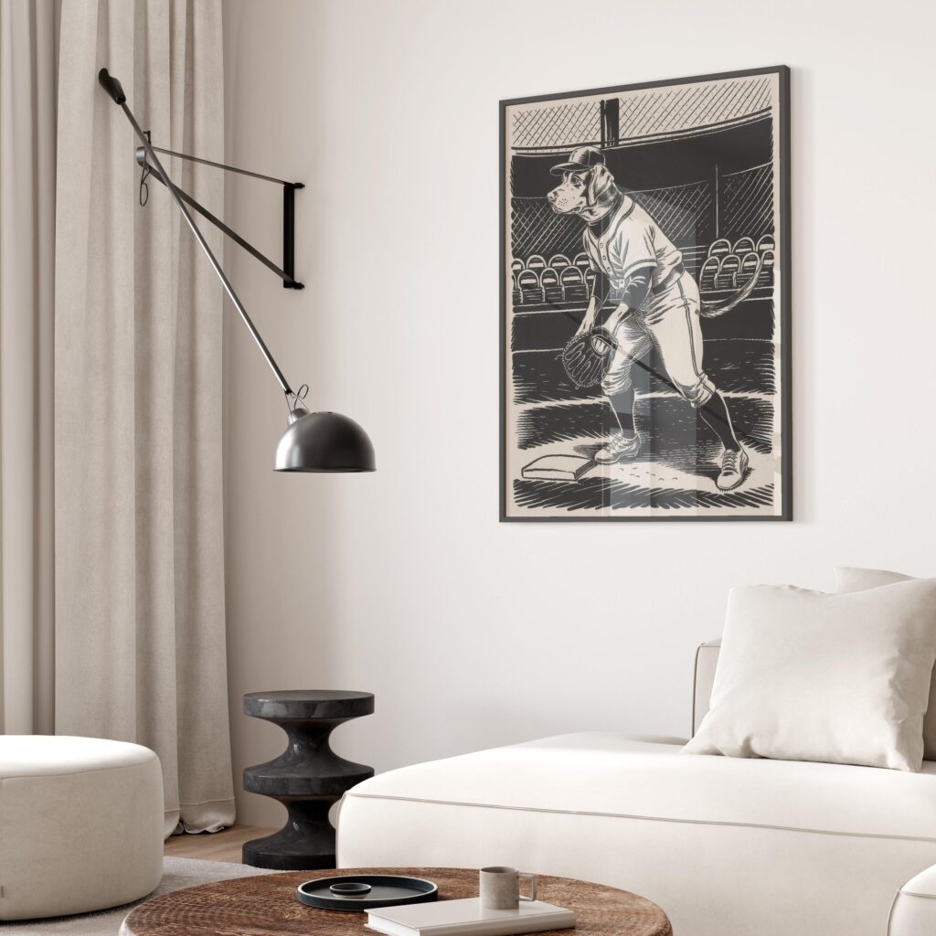 Baseball Dog Whimsical Animal Art Print