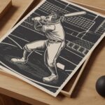 Baseball Dog Whimsical Black Art Print