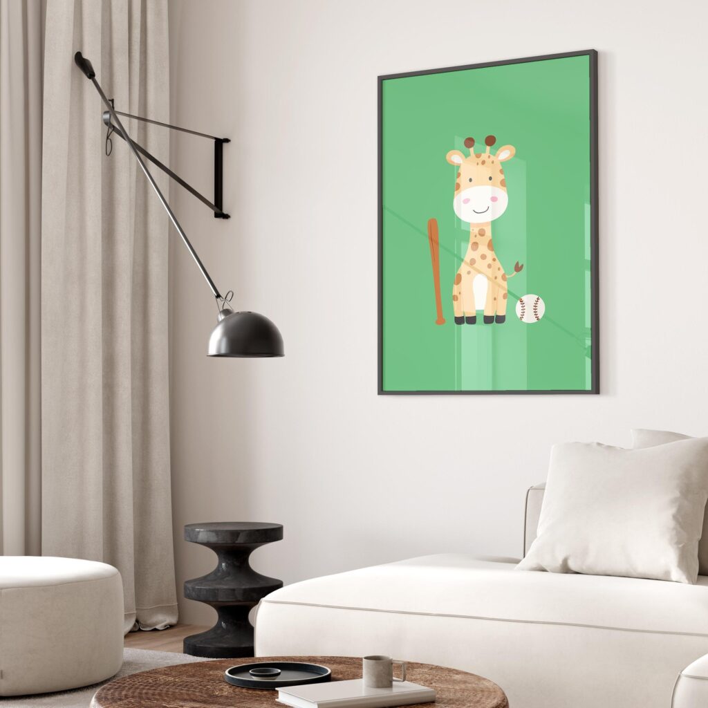 Baseball Giraffe Nursery Print