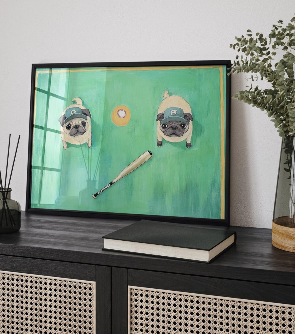 Baseball Pugs Art Print
