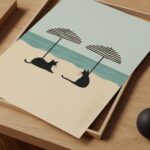 Beach Cats Under Umbrellas Print