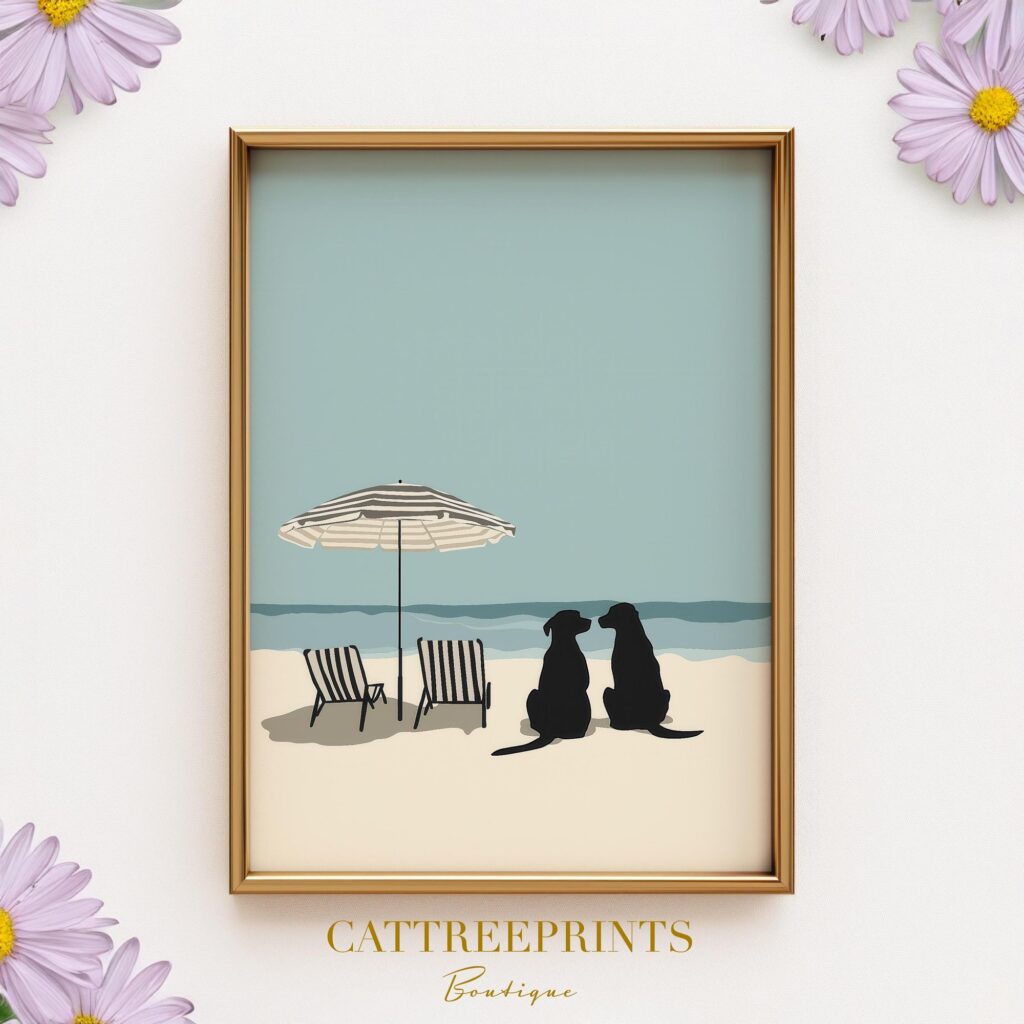 Beach Dogs Minimalist Coastal Art Print