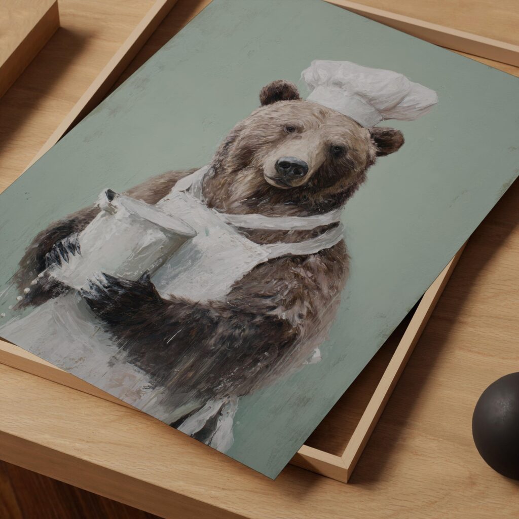 Bear Chef with Milk Kitchen Wall Art