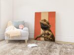 Bearded Dragon Portrait on Red Stripes Print